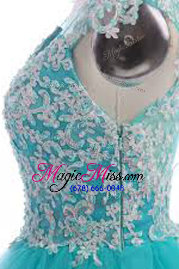 wholesale fine v-neck sleeveless backless juniors party dress baby blue tulle