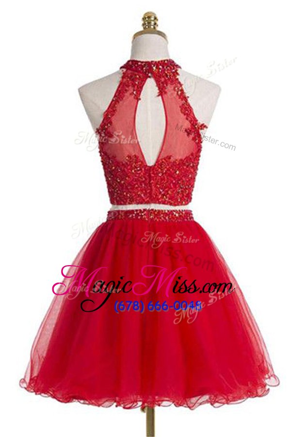 wholesale delicate red prom evening gown prom and party and for with beading halter top sleeveless zipper