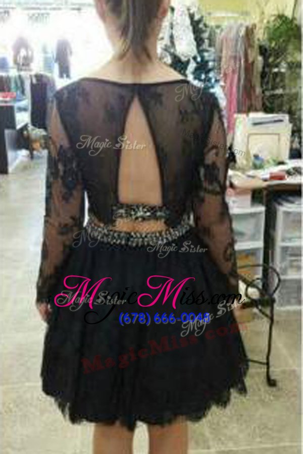 wholesale luxurious scoop black long sleeves lace backless mother of the bride dress for prom and party