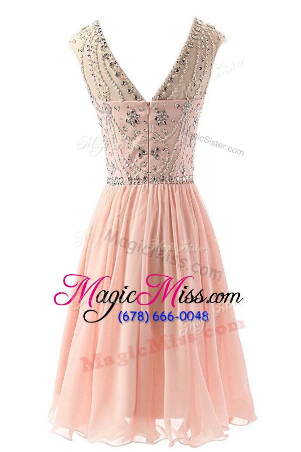 wholesale fashion pink scoop neckline beading dress for prom sleeveless zipper