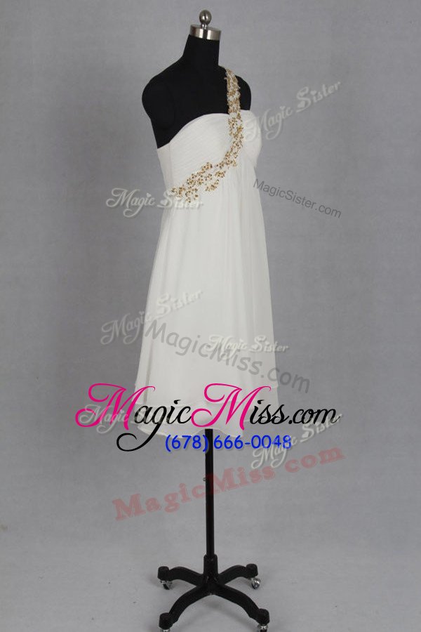 wholesale charming white chiffon zipper sweetheart sleeveless tea length homecoming dress beading