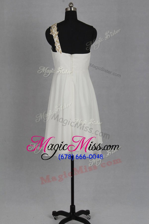 wholesale charming white chiffon zipper sweetheart sleeveless tea length homecoming dress beading