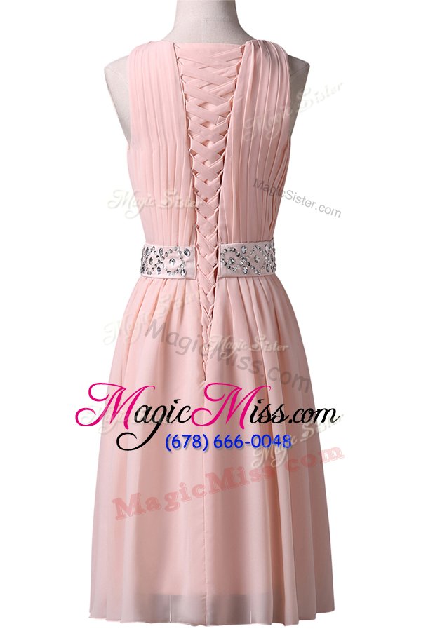 wholesale scoop pink sleeveless chiffon lace up for prom and party