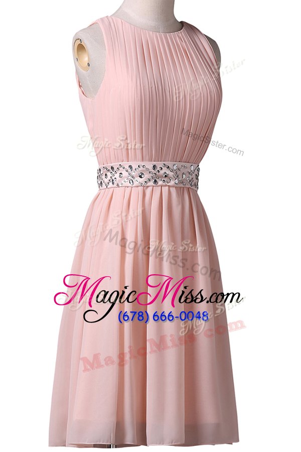 wholesale scoop pink sleeveless chiffon lace up for prom and party