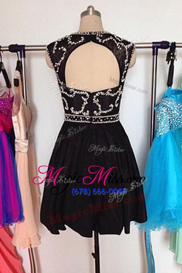 wholesale discount scoop black a-line beading prom dress zipper chiffon sleeveless mini length