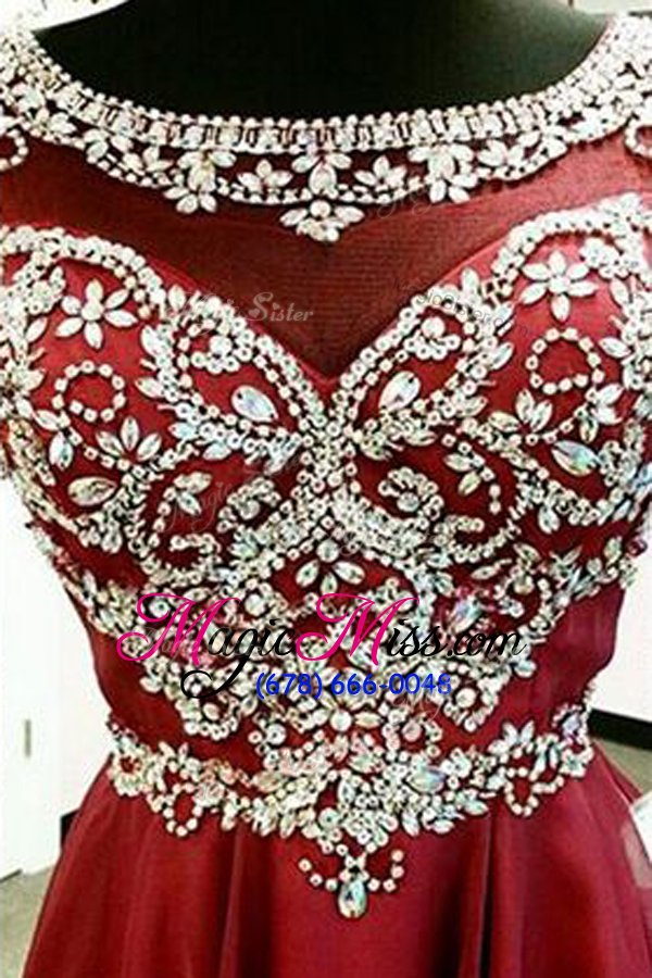 wholesale classical wine red a-line beading and sashes|ribbons homecoming dress zipper chiffon cap sleeves mini length