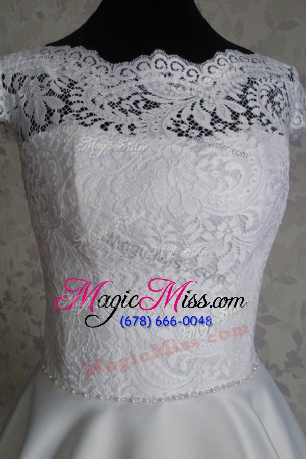 wholesale free and easy white bateau zipper lace prom dress cap sleeves