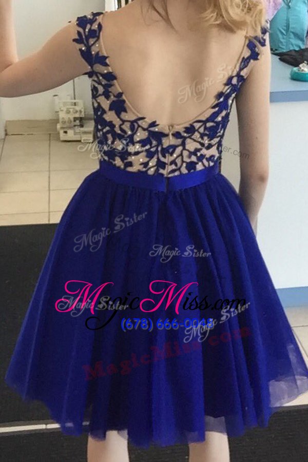 wholesale captivating mini length royal blue prom party dress tulle cap sleeves beading