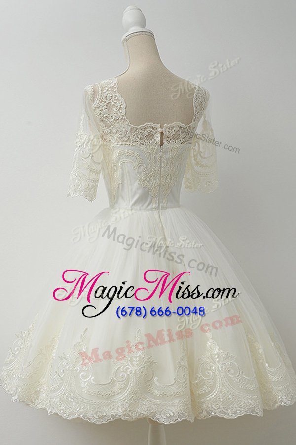 wholesale custom fit white half sleeves lace knee length prom party dress