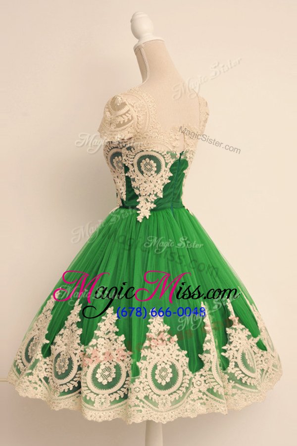 wholesale smart tulle square cap sleeves zipper lace prom party dress in green