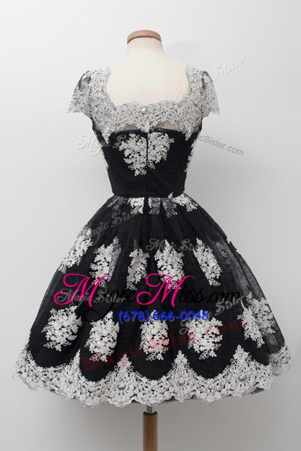 wholesale ball gowns prom dresses black scoop tulle cap sleeves knee length lace up