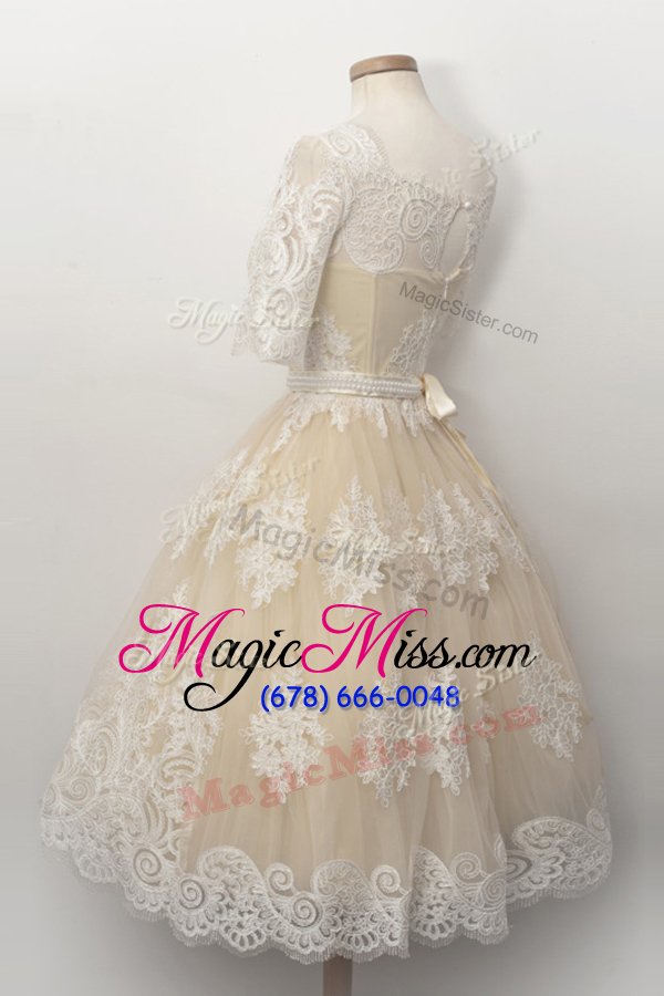 wholesale champagne cocktail dresses prom and party and for with lace and belt scalloped half sleeves zipper