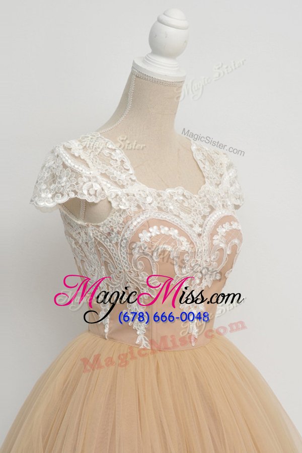 wholesale modern scoop champagne cap sleeves knee length lace zipper homecoming dress