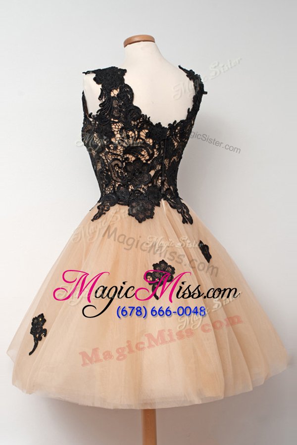 wholesale deluxe square sleeveless tulle party dress appliques zipper