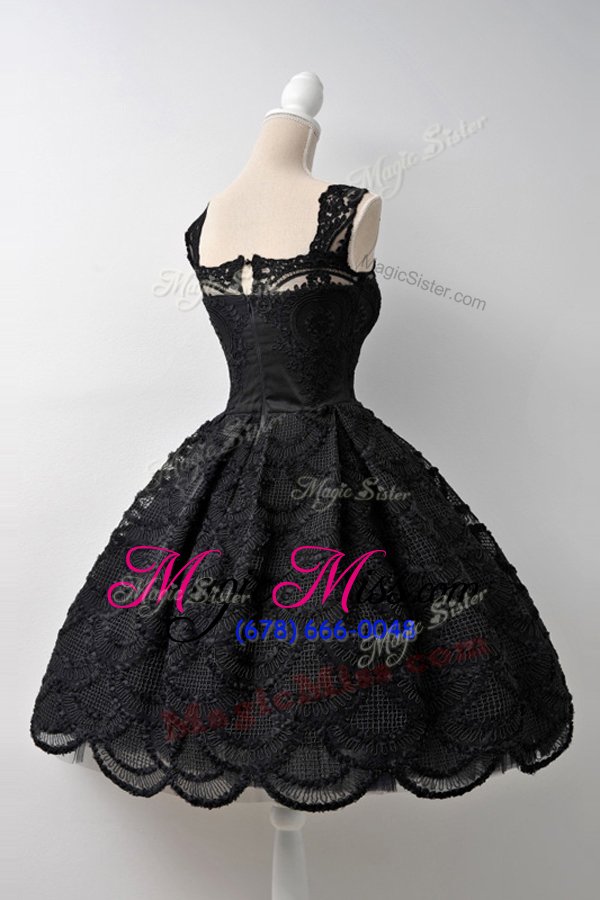 wholesale custom design knee length zipper oscars dresses black and in for prom and party with lace