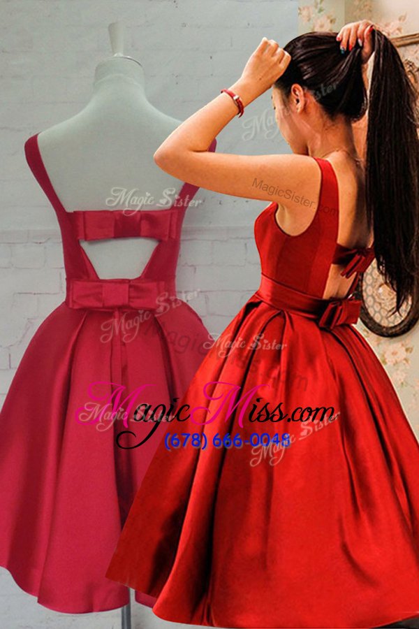 wholesale eye-catching red sleeveless satin backless hoco dress for prom and party