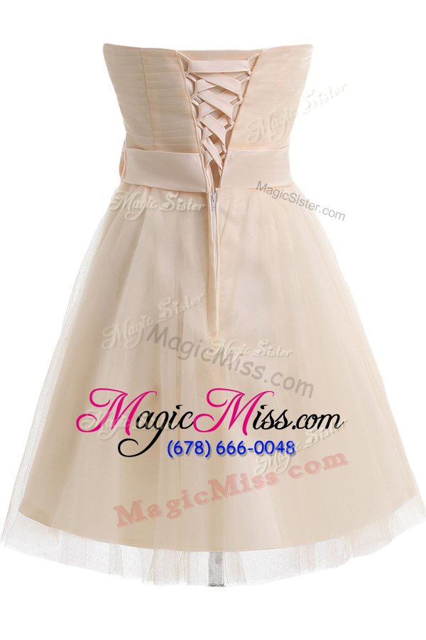wholesale shining champagne lace up sweetheart beading and hand made flower homecoming party dress tulle sleeveless
