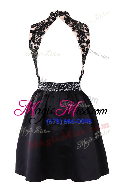 wholesale colorful knee length black prom evening gown satin sleeveless beading and appliques