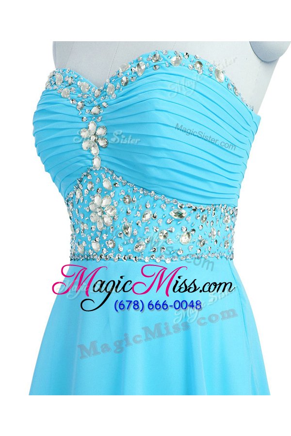 wholesale glorious blue sleeveless knee length beading lace up prom dress