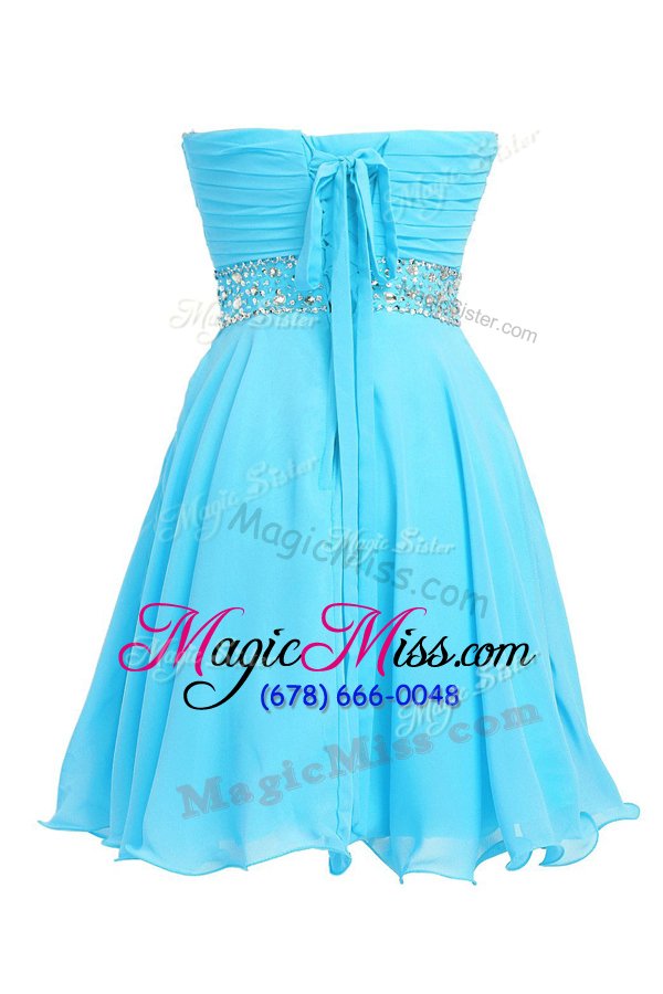 wholesale glorious blue sleeveless knee length beading lace up prom dress