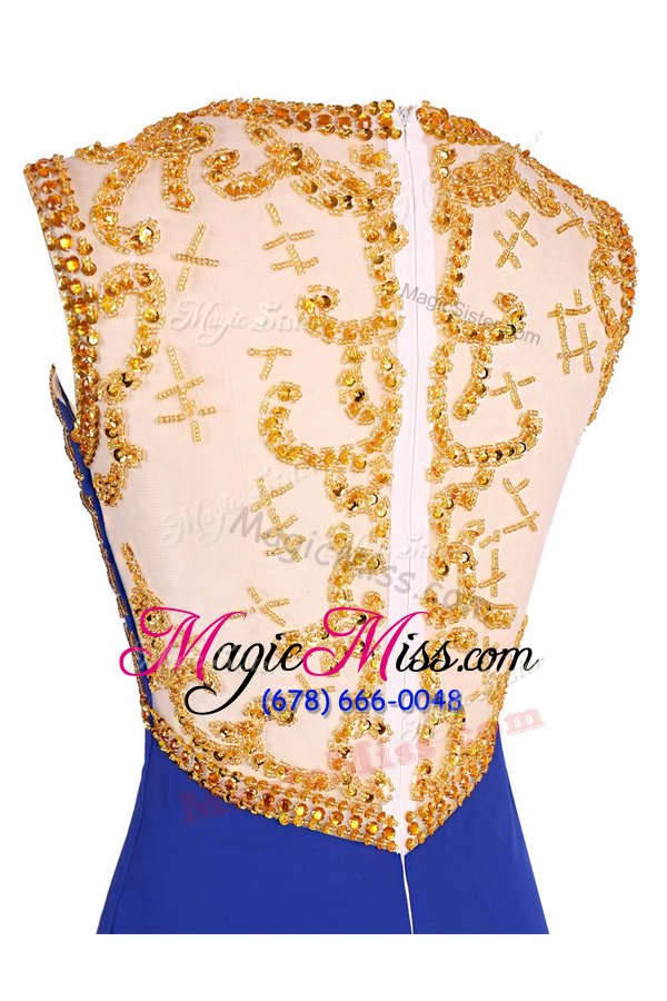 wholesale royal blue scoop zipper beading prom gown sleeveless