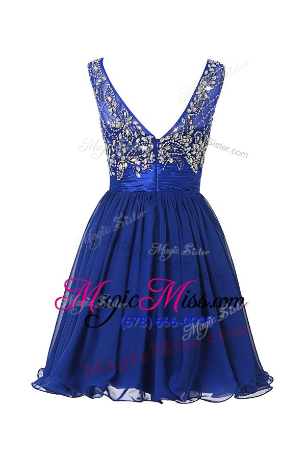 wholesale sophisticated royal blue and purple a-line chiffon scoop sleeveless beading and sashes|ribbons knee length zipper prom party dress