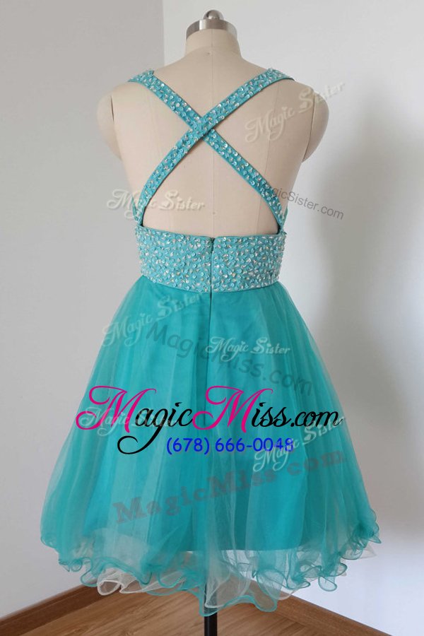 wholesale wonderful turquoise criss cross v-neck beading prom evening gown tulle sleeveless