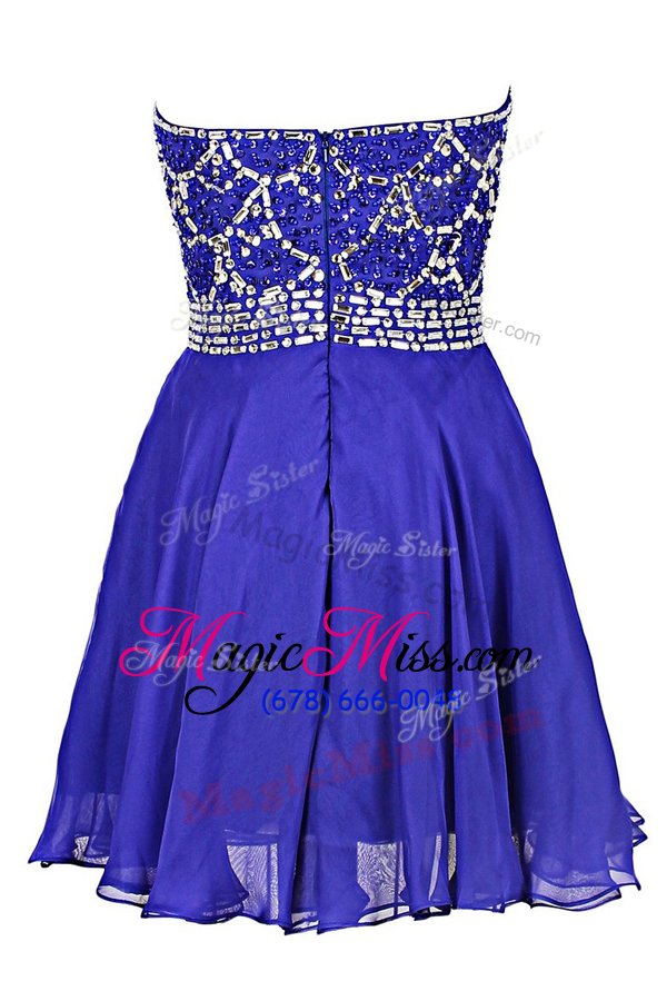 wholesale decent strapless sleeveless zipper dress for prom royal blue chiffon