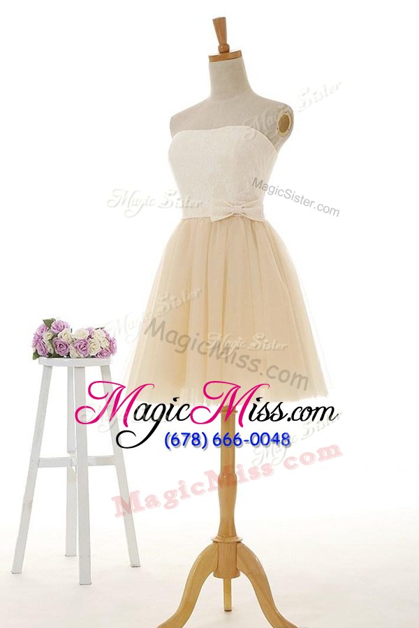 wholesale knee length champagne homecoming dress tulle and lace sleeveless lace