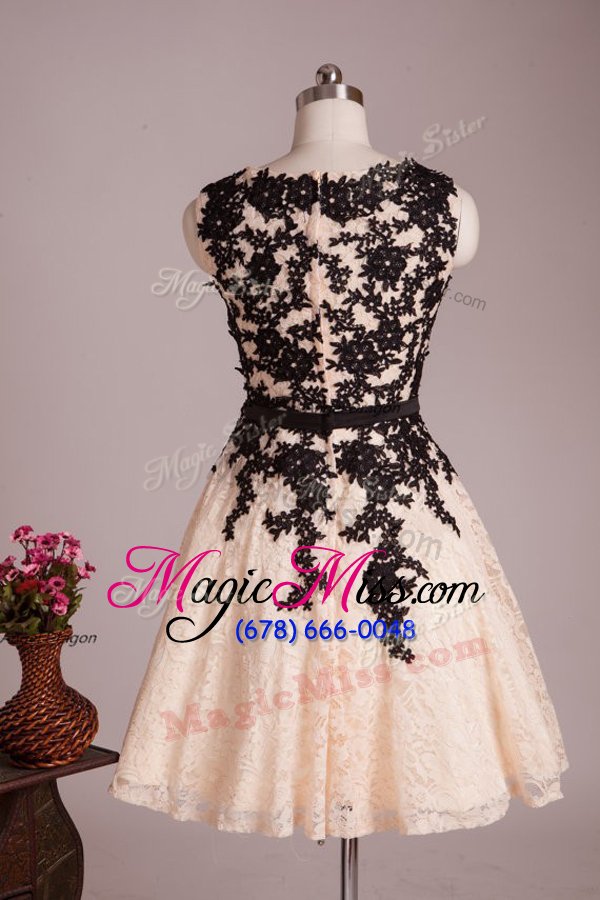 wholesale edgy lace knee length black and champagne prom gown scoop sleeveless zipper