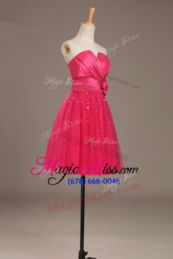 wholesale luxurious red lace up beading and hand made flower sleeveless knee length