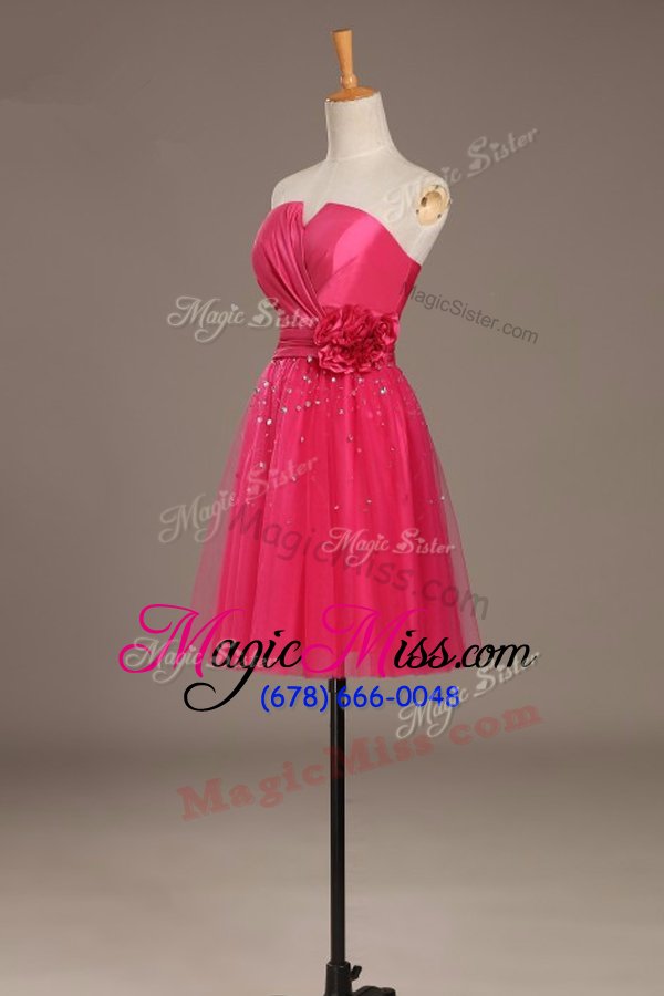 wholesale luxurious red lace up beading and hand made flower sleeveless knee length