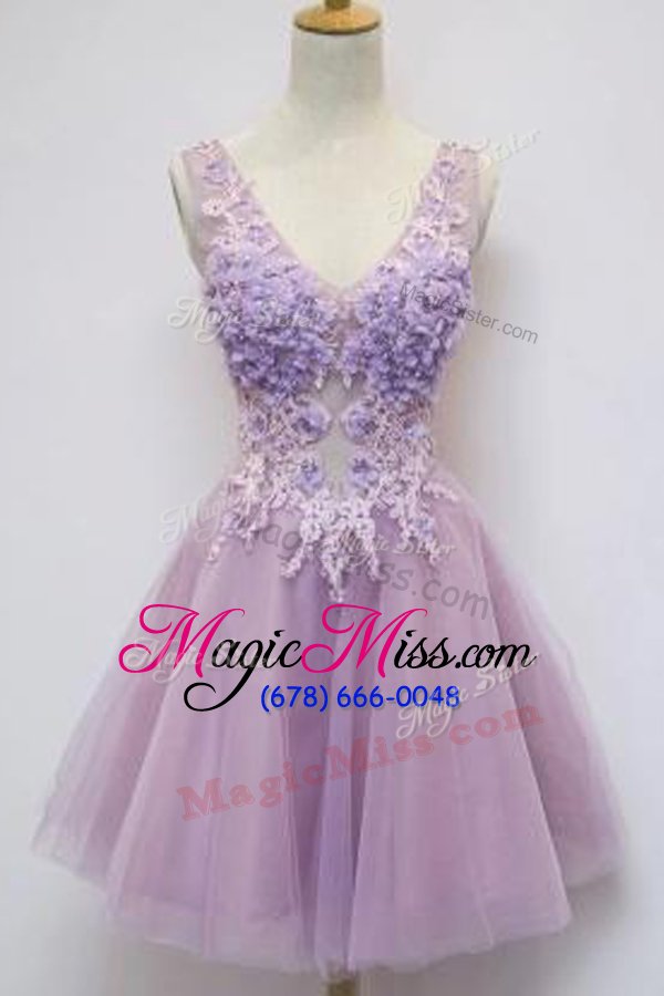 wholesale cute lavender dress for prom prom and party and for with appliques v-neck sleeveless zipper