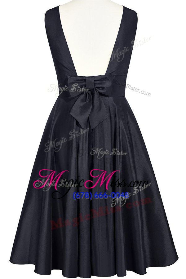 wholesale new style scoop sleeveless homecoming dress knee length bowknot navy blue taffeta