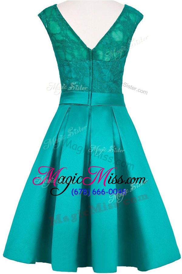 wholesale stunning taffeta and lace scoop cap sleeves zipper hand made flower mother of the bride dress in teal