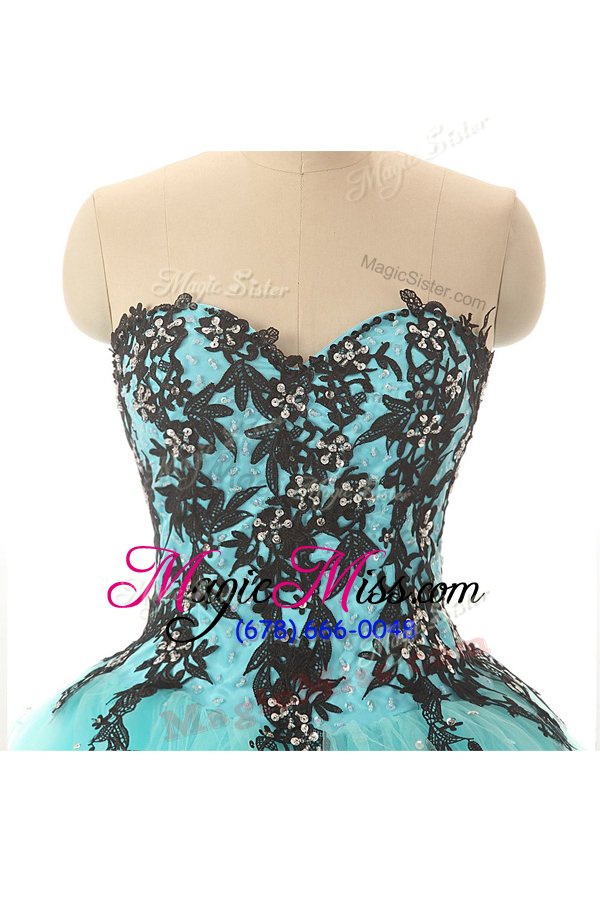 wholesale romantic blue ball gowns sweetheart sleeveless tulle floor length lace up appliques custom made pageant dress