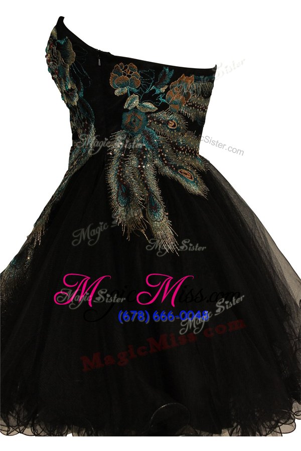 wholesale fantastic tulle sleeveless knee length prom gown and embroidery