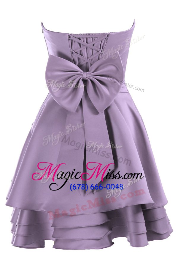 wholesale affordable pleated knee length a-line sleeveless lilac and gold hoco dress lace up