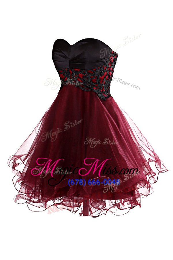 wholesale suitable knee length burgundy prom party dress sweetheart sleeveless zipper