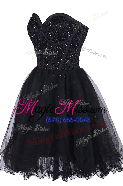wholesale deluxe black criss cross prom gown sequins sleeveless knee length