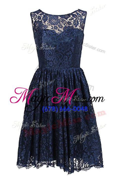 wholesale fantastic lace navy blue scoop zipper hand made flower homecoming dress sleeveless