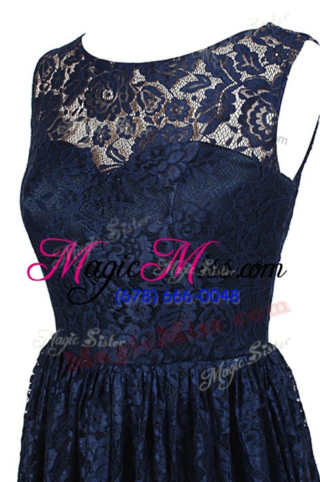 wholesale fantastic lace navy blue scoop zipper hand made flower homecoming dress sleeveless