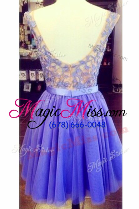 wholesale nice scoop lace appliques hoco dress red and royal blue zipper sleeveless mini length