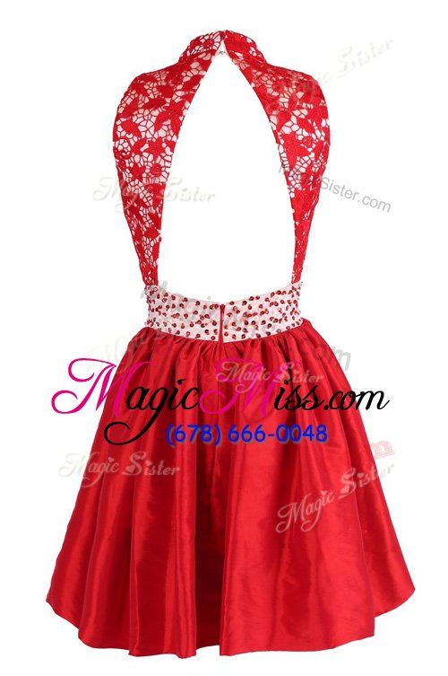 wholesale shining red criss cross beading and lace sleeveless knee length