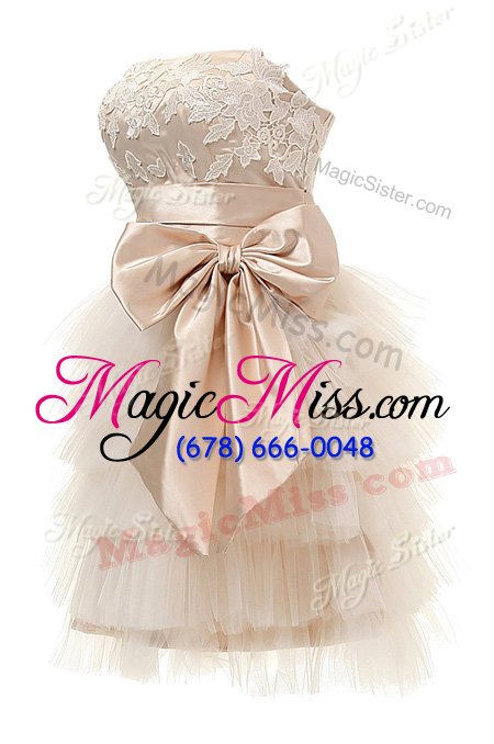 wholesale beauteous strapless sleeveless satin and tulle prom gown appliques zipper