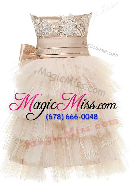 wholesale beauteous strapless sleeveless satin and tulle prom gown appliques zipper