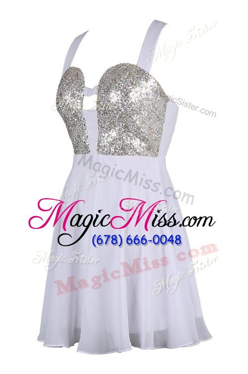 wholesale adorable sequins white and navy blue sleeveless chiffon criss cross homecoming dress for prom and party
