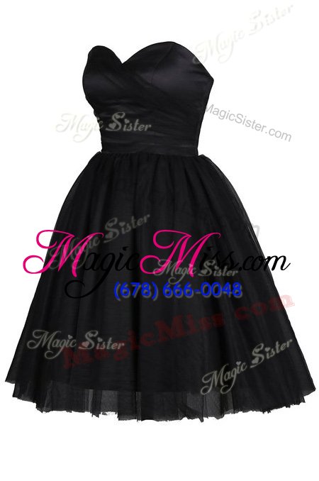 wholesale amazing black sleeveless knee length ruching and belt zipper homecoming dress