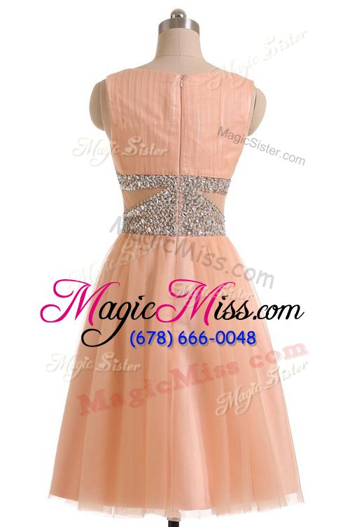 wholesale lovely scoop sleeveless prom party dress knee length beading orange tulle