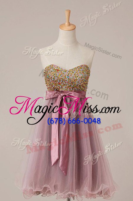 wholesale low price pink sweetheart zipper sashes|ribbons and sequins dress for prom sleeveless